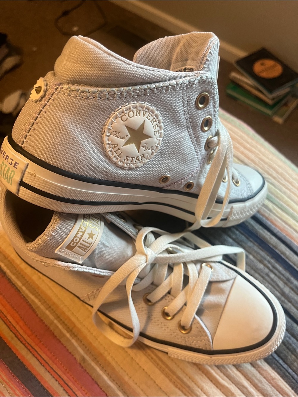 Converse High-Top Canvas Sneakers in Light Gray and White